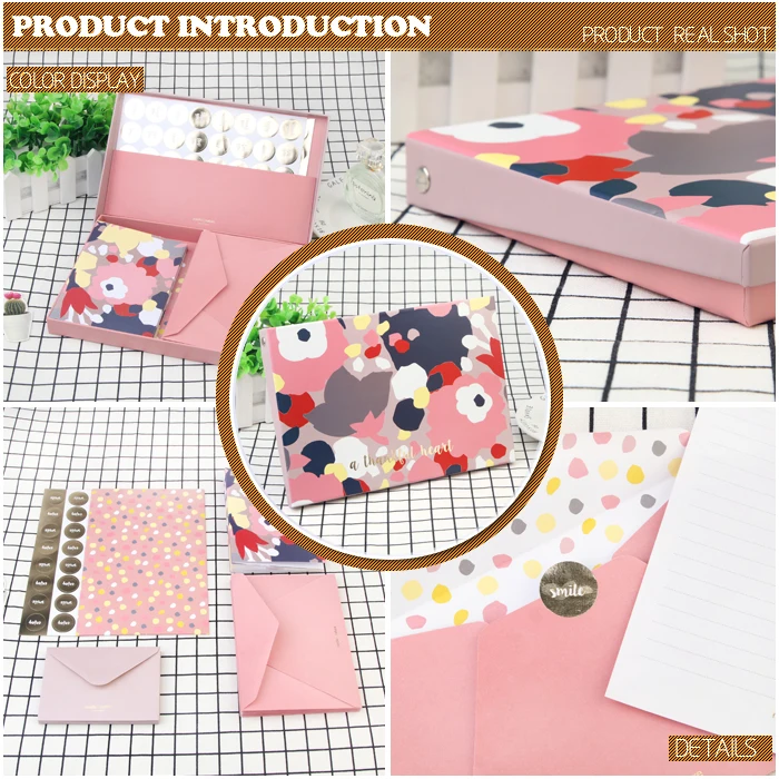 pink custom letter writing paper pad envelopes and letter thank you note cards with envelope and stickers stationery paper set