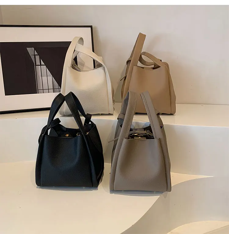 2024 Vintage Open handbag Larger capacity  leisure outdoor shoulder bags litchi pattern Pu leather Bags for Women