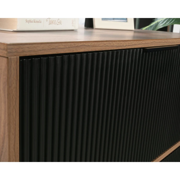 Hot Wholesale Midcentury Two Drawers Fluted Ribbed Panel File Cabinet in Black and Walnut