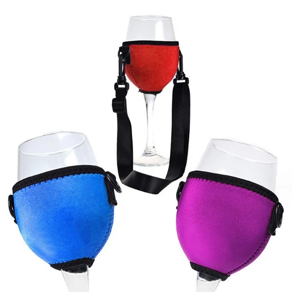 SCPKH014 Wine Glass Insulator Neoprene Sleeve with Adjustable Neck Strap Drink Holder Wine Glass Insulator
