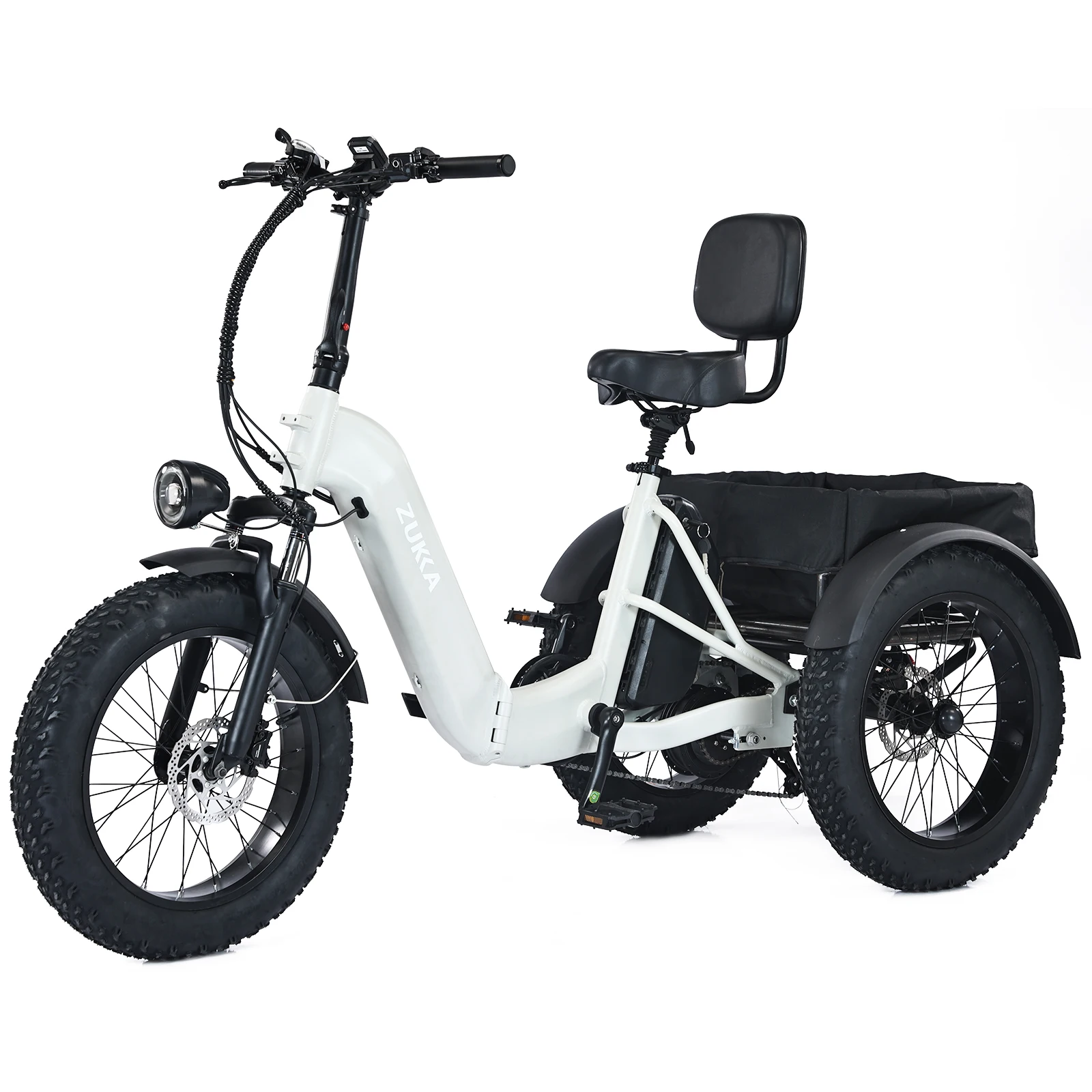 ZUKKA Fat Tire Foldable Rear Drive 48V500W Electric 3 Wheel Tricycle With Dual Battery 48V13A Lithium Battery Tricycles