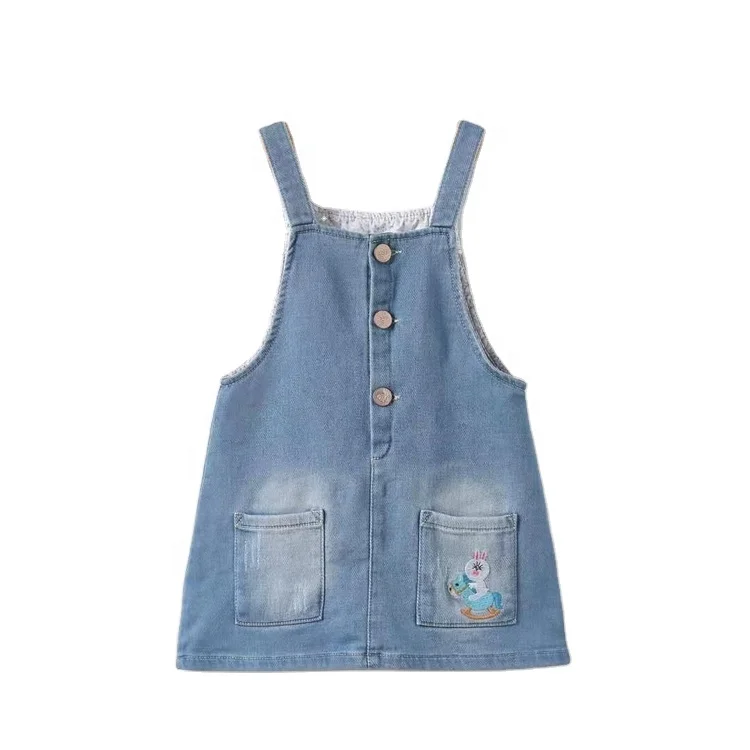 Wholesale New Model Kids Trendy Long Denim Dress Denim Skirt With Straps