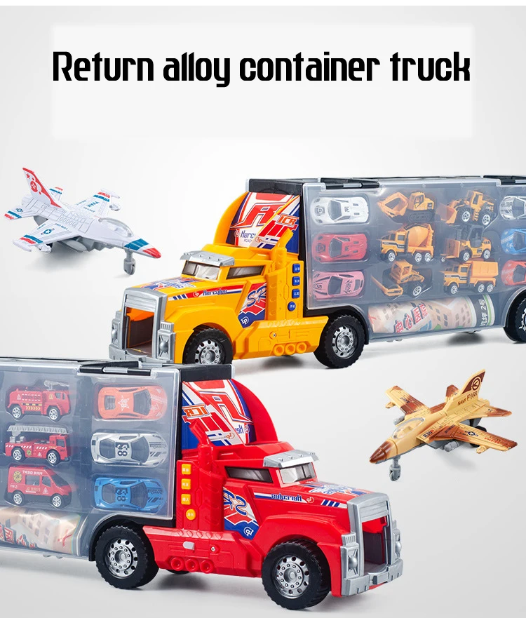 
Large portable container truck toy car military engineering fire truck excavator alloy car boy toy 