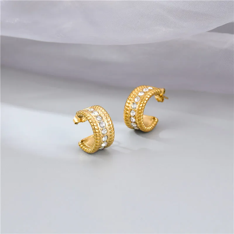 Stainless Steel Retro Zircon Earrings Personality Design Hoop Earrings Fine Wedding Jewelry For Women Party Gifts