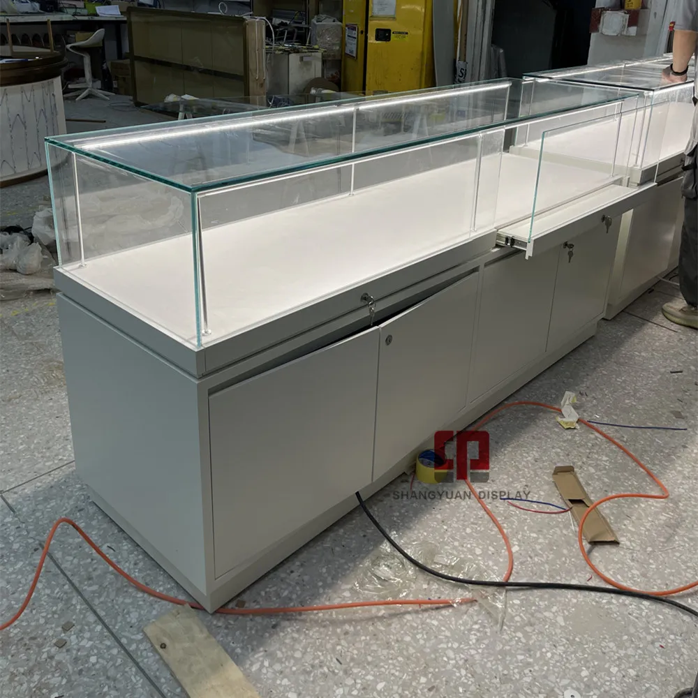 High Quality White Jewelry Display Showcase High end Gold Jewelry Glass Display Case Custom Jewelry Showcase Manufacturer