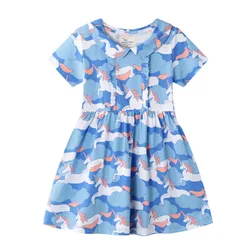 RTS Girls Peasant Dress Princess Toddler Girl Dress Unicorn printed Baby Girl Easter Dress