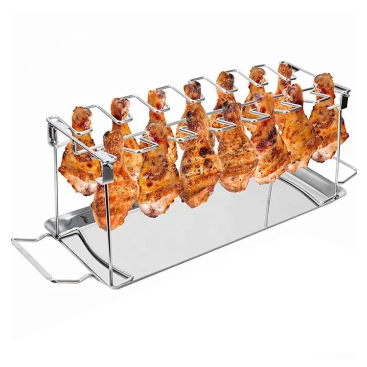 
2021 NEW 430 tray BBQ outdoor tool Folded stainless steel chicken leg rack grill 