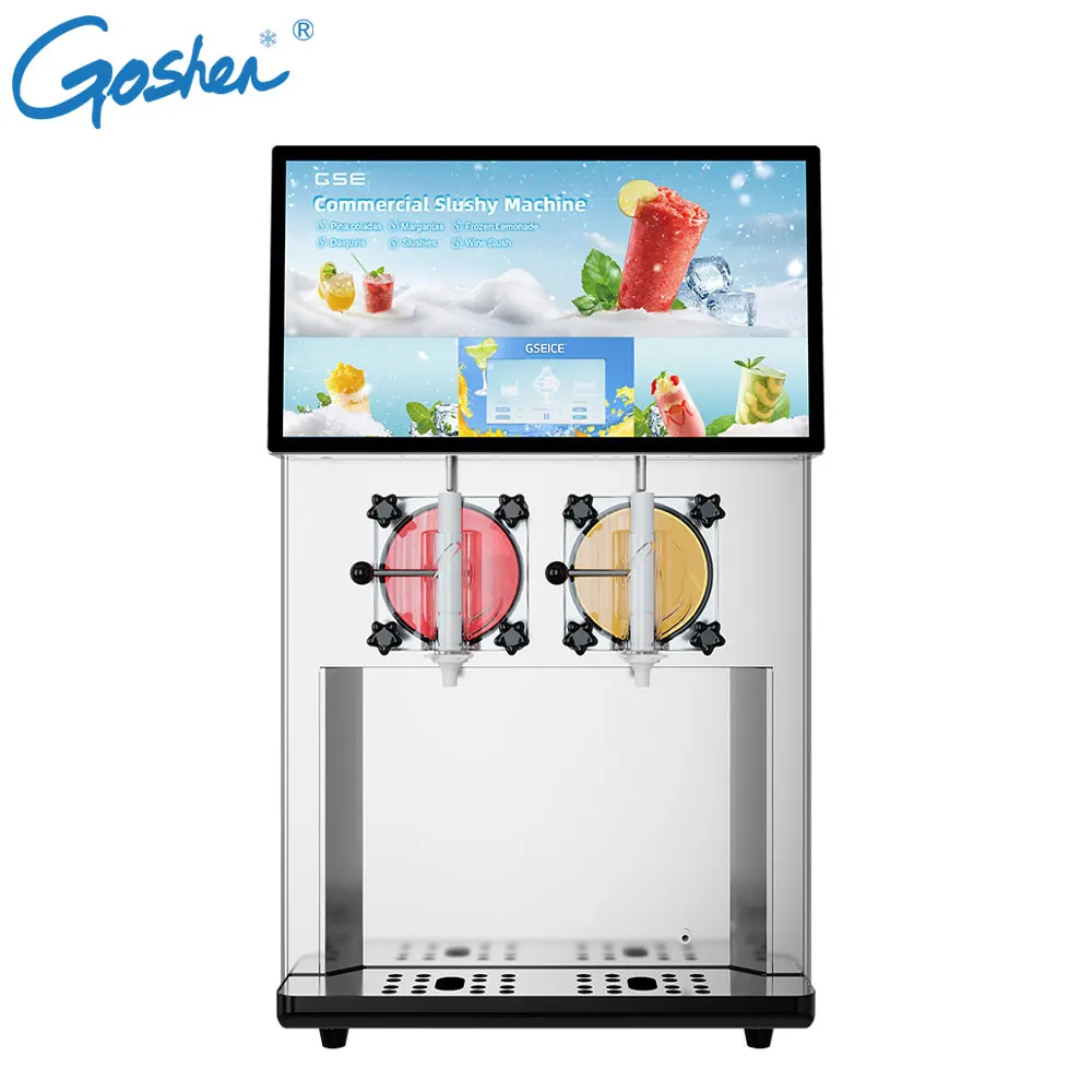 8+4L 2 nozzles ice margarita slush maker machine 15-25L/H 1200W 220-240V 2025 new drink slush machine with automatic cleaning