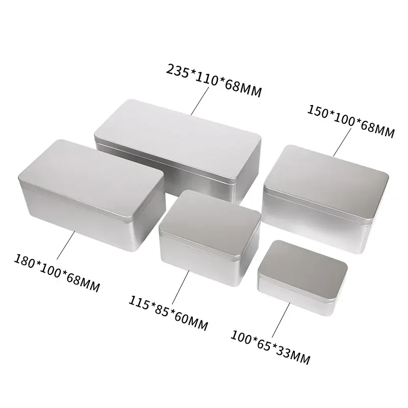 Factory Wholesale Custom Rectangular Empty Food Grade Large Silver Tin Tea Bag Cake Tin Cookie Metal Tin For Packaging
