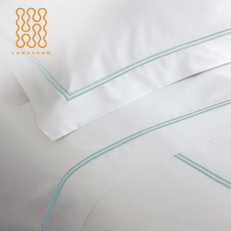 Wholesale custom 5star hotel Quality white embroidered cotton hotel duvet cover set with pillowcase