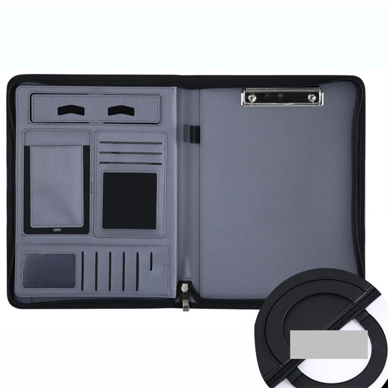 A4 Wireless Charging Multifunctional Leather Folder Mobile Power Business Document Portfolio with Zipper Handheld File Organizer