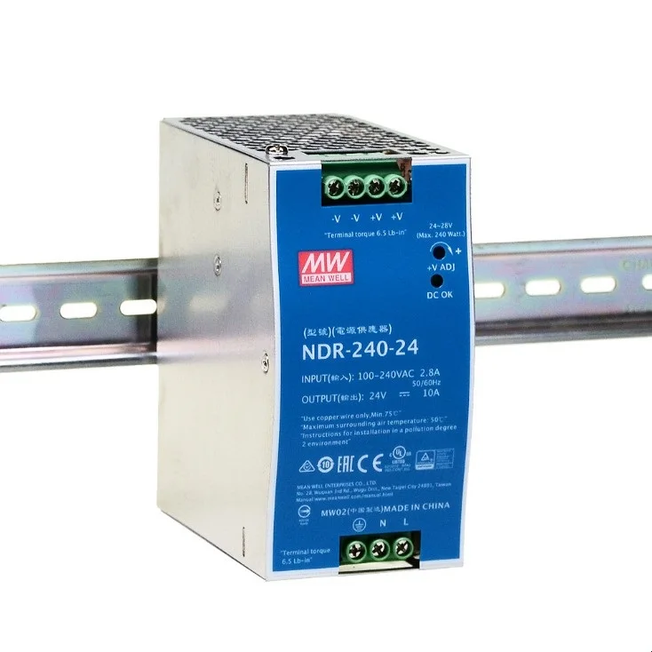 original Mean well NDR-240-24 24V 10A 240W Active PFC function Din rail DC Mounted switching power supply