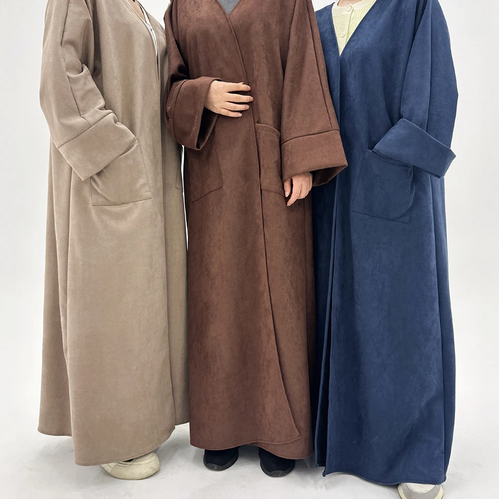 Daily Muslim Abaya 2024 Winter Autumn Warm Suede Fabric Turkish Abaya Women Muslim Solid Color Soft Robe Cardigans for Women
