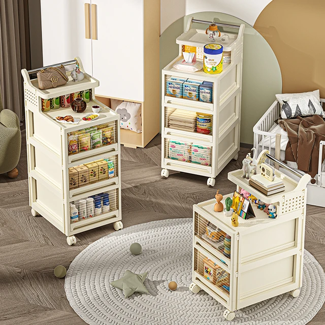 Rmier foldable storage boxes&bins trolley with multi-layer drawers that can be pulled out. Square storage box for sundries.