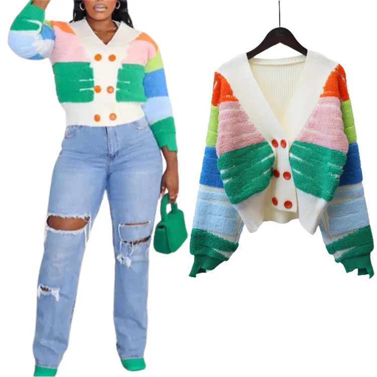 PT024-fall 2023 cardigans mujer v neck knitted cardigan for women sweater