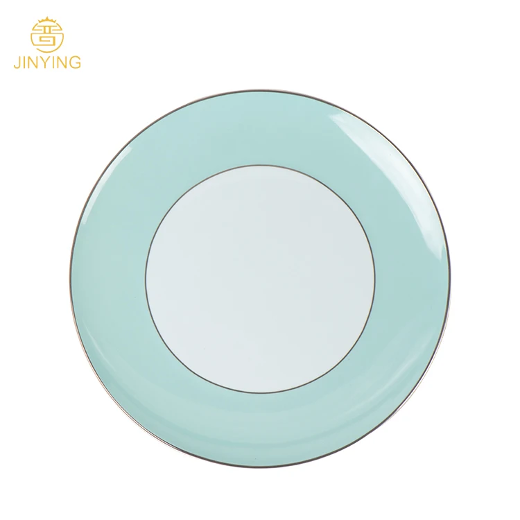 Wholesale dinnerware green charger plate ceramic dinner plate with gold rim