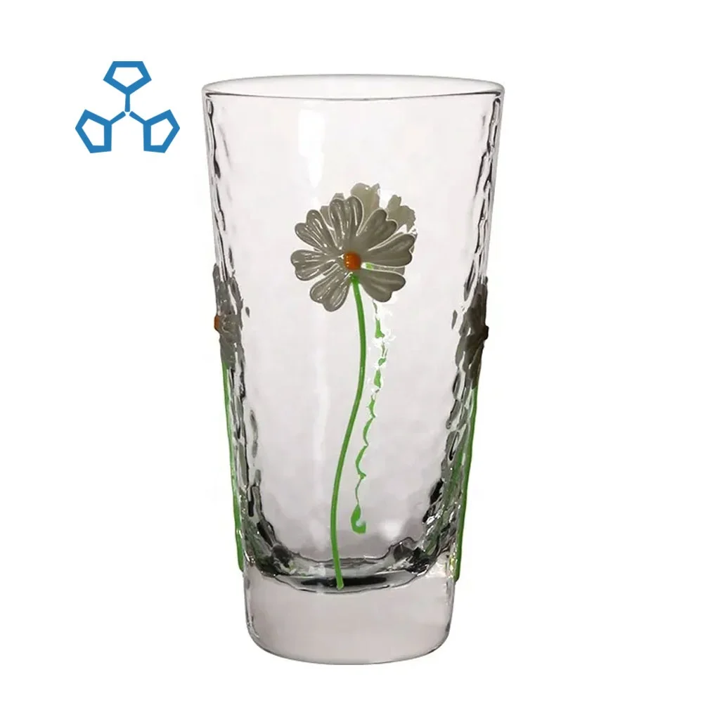 Embosed Hammer Unique Original Long Water Drinking Glass Set Pattern Luminous Design Cup with Thick Bottom for Restaurant