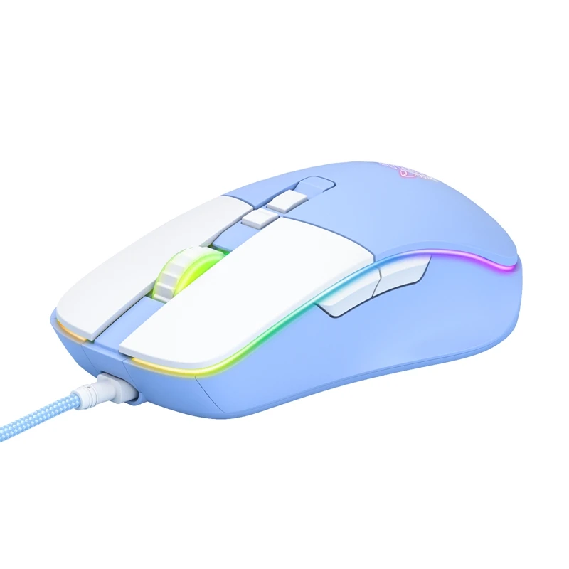 New ONIKUMA CW916 White Pink Wired Gaming Office Mouse 7 Key 6 Speed DPI Adjustment RGB Luminous Girl Computer Mouse