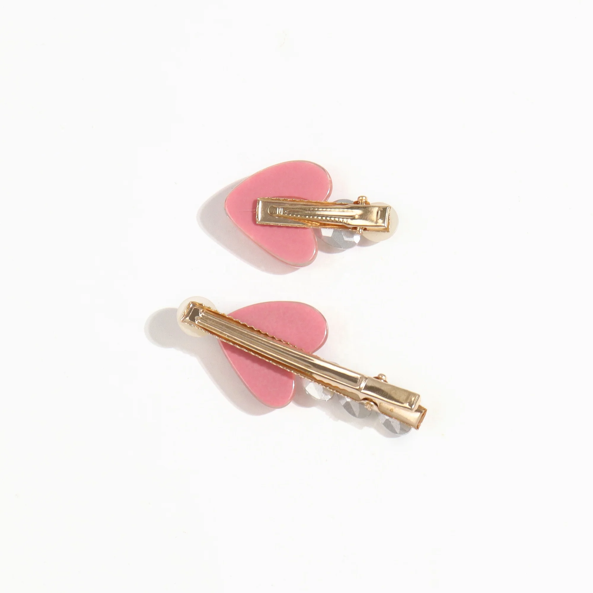 B.PHNE bangs One word clip Pearl glitter hairpins sweet white heart alligator hair clips 2pcs set for women girls