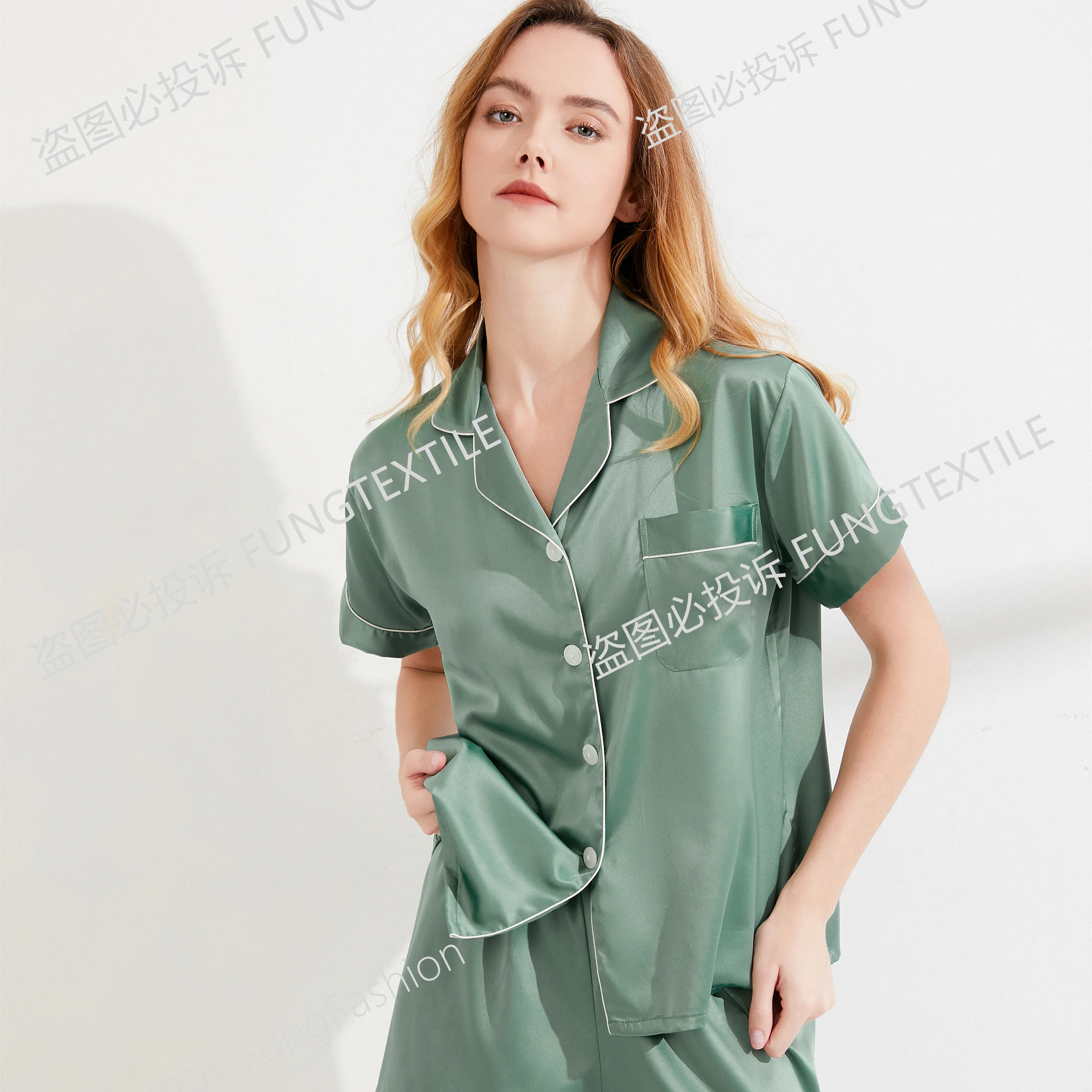 Женская Мягкая Шелковая пижама FUNG 3034 с коротким рукавом