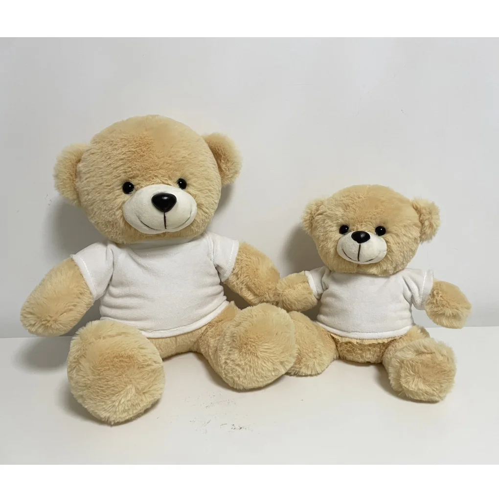 Customized sublimated logo plush teddy bear with red t shirt stuffed cartoon sitting bear with T-shirt Plush dolls kids Gift