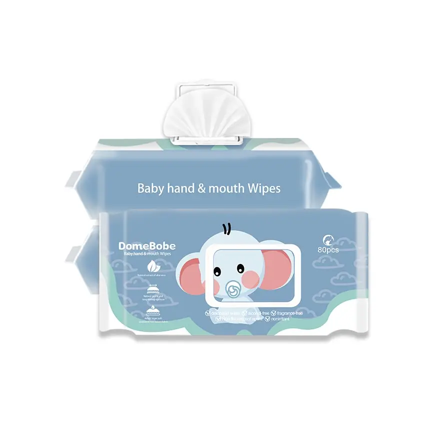 Domebobe Natural Unscented Infant Wet Wipes 80PCS RO Pure Water Thickened Baby Wipes for Hand & Mouth Use