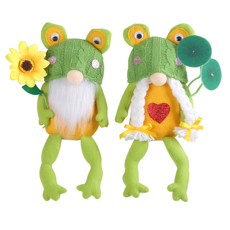FP-022 Hot Selling Cute Frog Knitted Hat Dwarf Plush Doll Scene Home Vacation Gift For Children Decoration Doll
