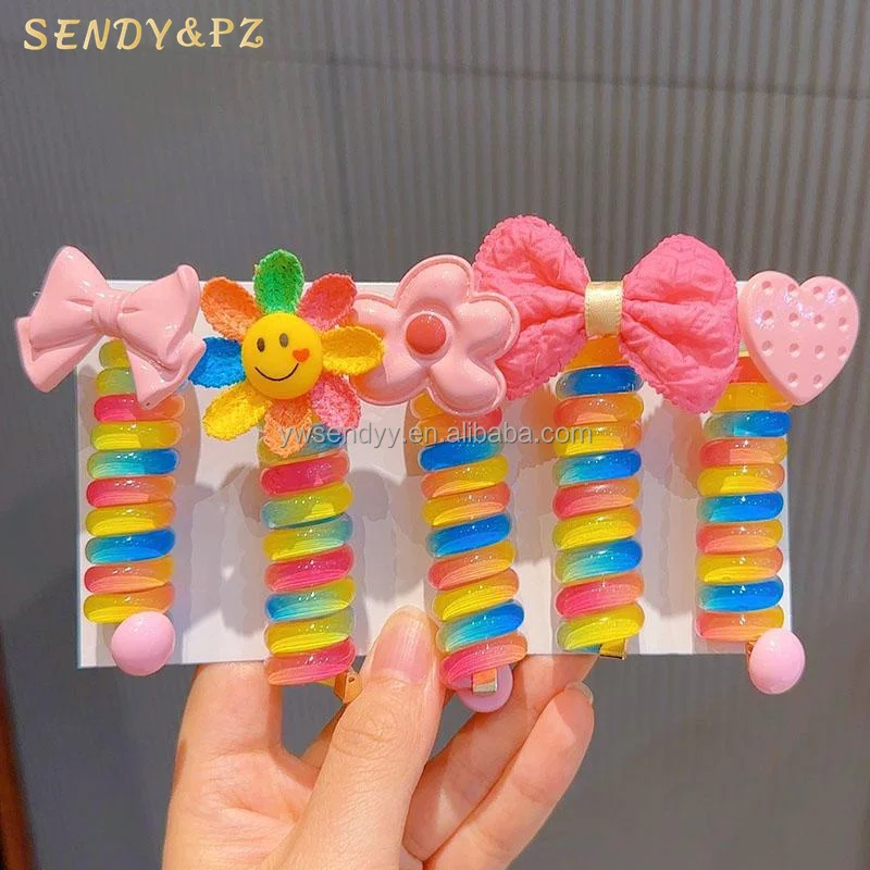 New Design Creative Telephone Wire Scrolls Hair Ties Gradient Candy Color Flowers Elastic Hair Bands For Kids Girls