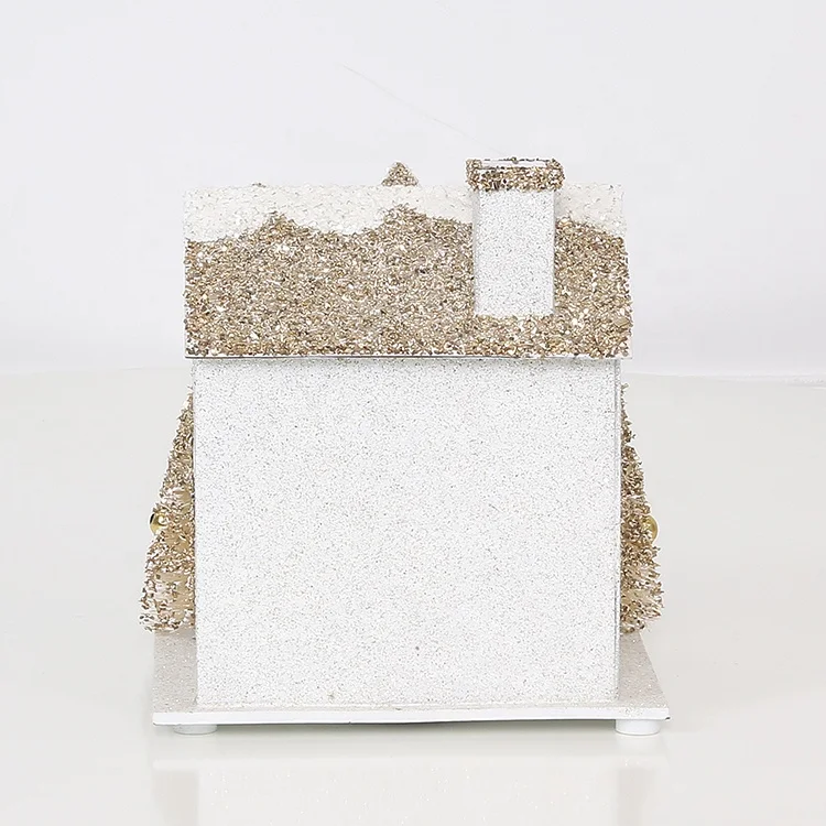 SOTE F16 Mini Custom Christmas Village Houses With LED Light Small Gold Cardboard Lighted Christmas House Tree Decoration