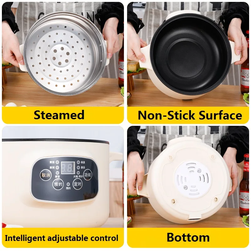 Электрическая плита, многофункциональные электрические сковороды, двухслойная пароварка, антипригарная электрическая кастрюля для приготовления пищи с паровой сеткой