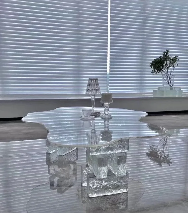 Convertible Round Living Room Organic glass coffee table