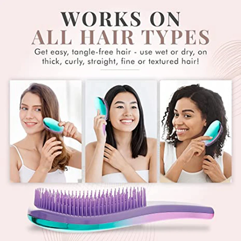 High quality plastic travel detangle comb brush gradient detangling hair brush set custom color