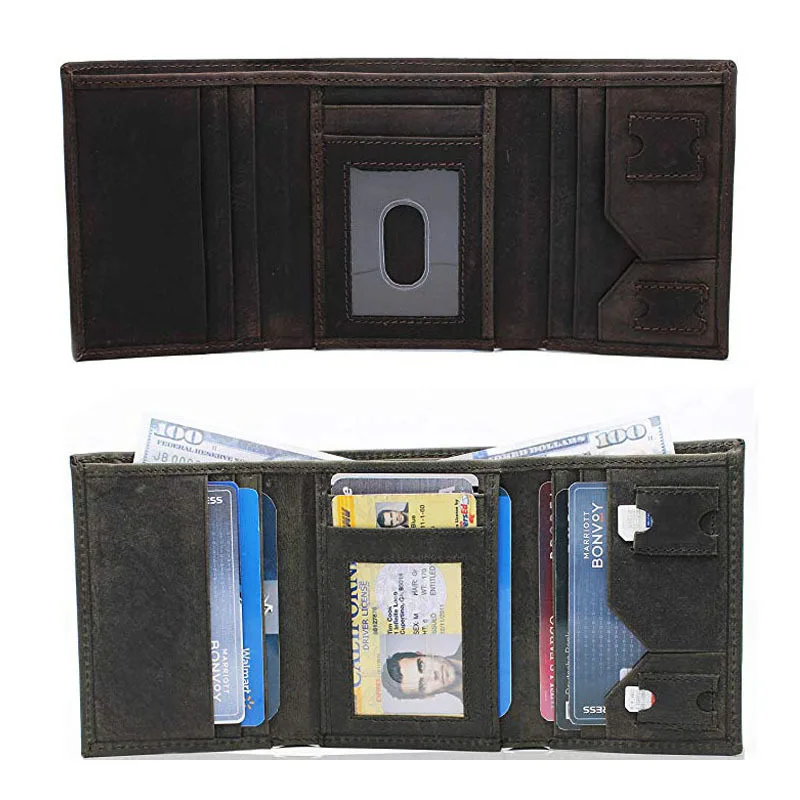 ODM factory Slim genuine leather sim card holder rigid thin mens trifold wallet