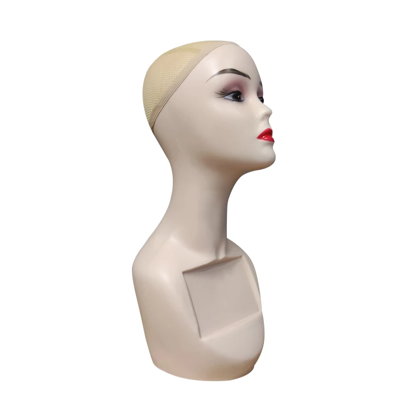Оптовая продажа по индивидуальному заказу, недорогой новый парик, дисплей головы, реалистичный женский макияж, лицо, черный манекен, голова с плечами