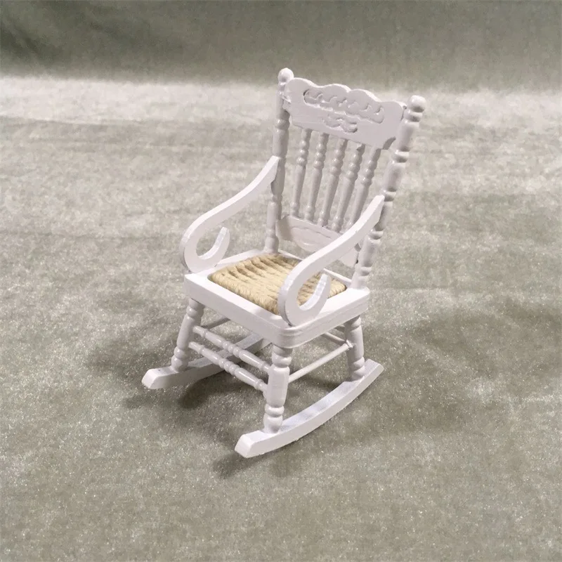 1:12 Dollhouse Mini Furniture Model White Woven Rocking Chair Toys