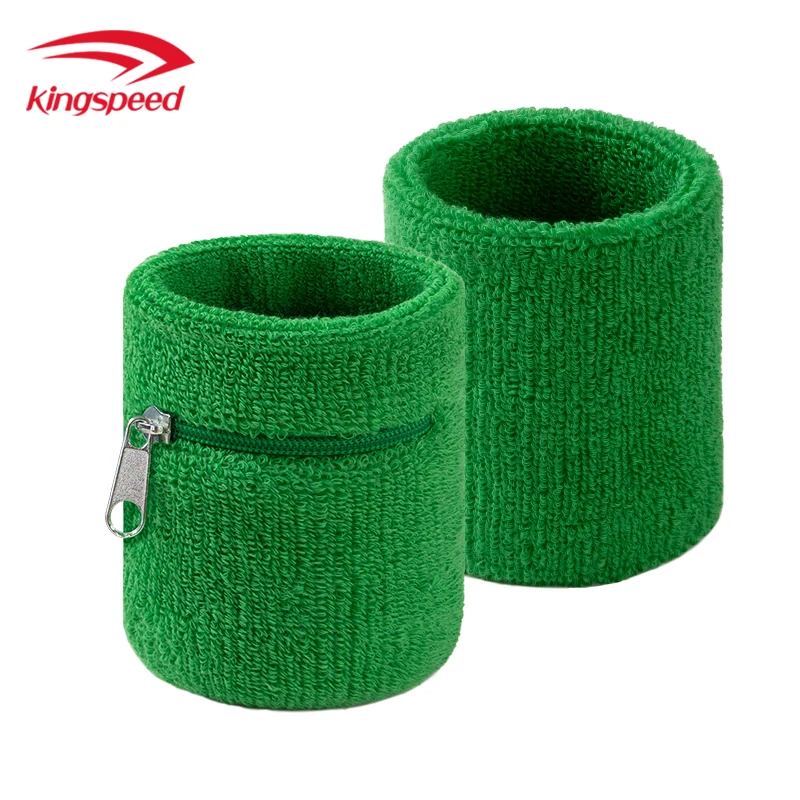 high quality sweatbands sport wristband with zipper pocket green Color