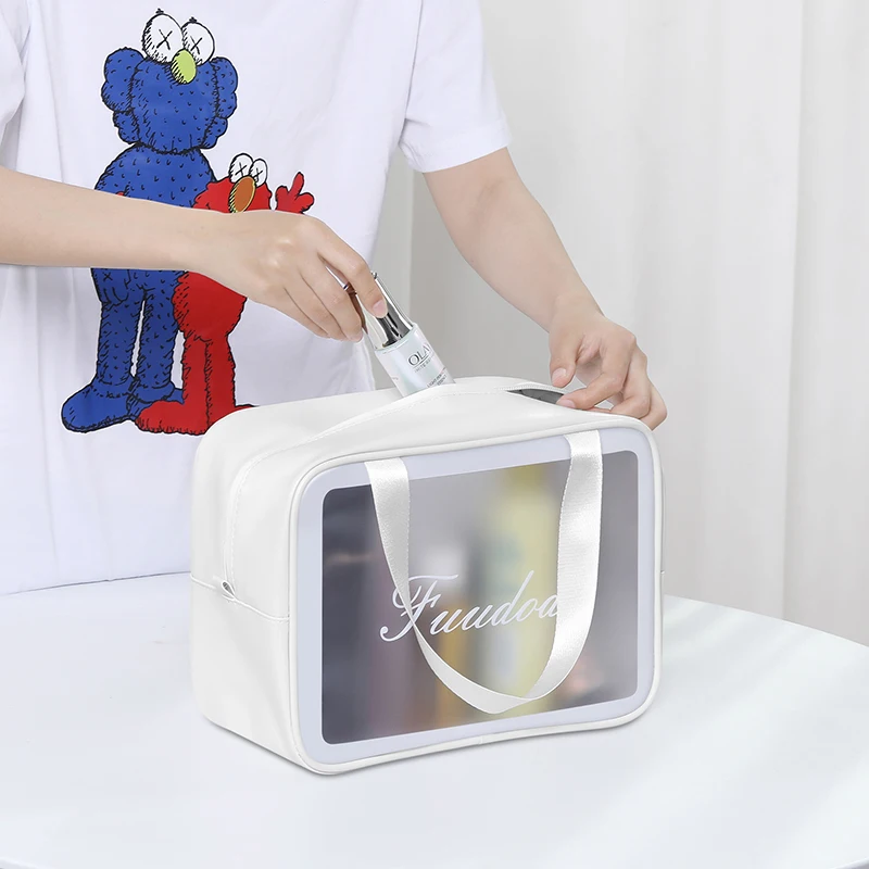 Новейшая Водонепроницаемая белая черная полиуретановая ПВХ косметическая сумка на молнии для макияжа туалетных принадлежностей ручная косметичка с матовым окошком для мужчин