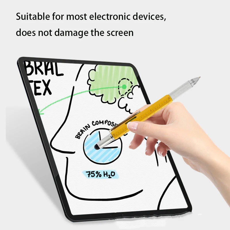 Multifunctional Tool Pen Creative 6-In-1 Metal Ballpoint Gift Level Screwdriver Capacitance Touch Screen Pen Stylus Universal