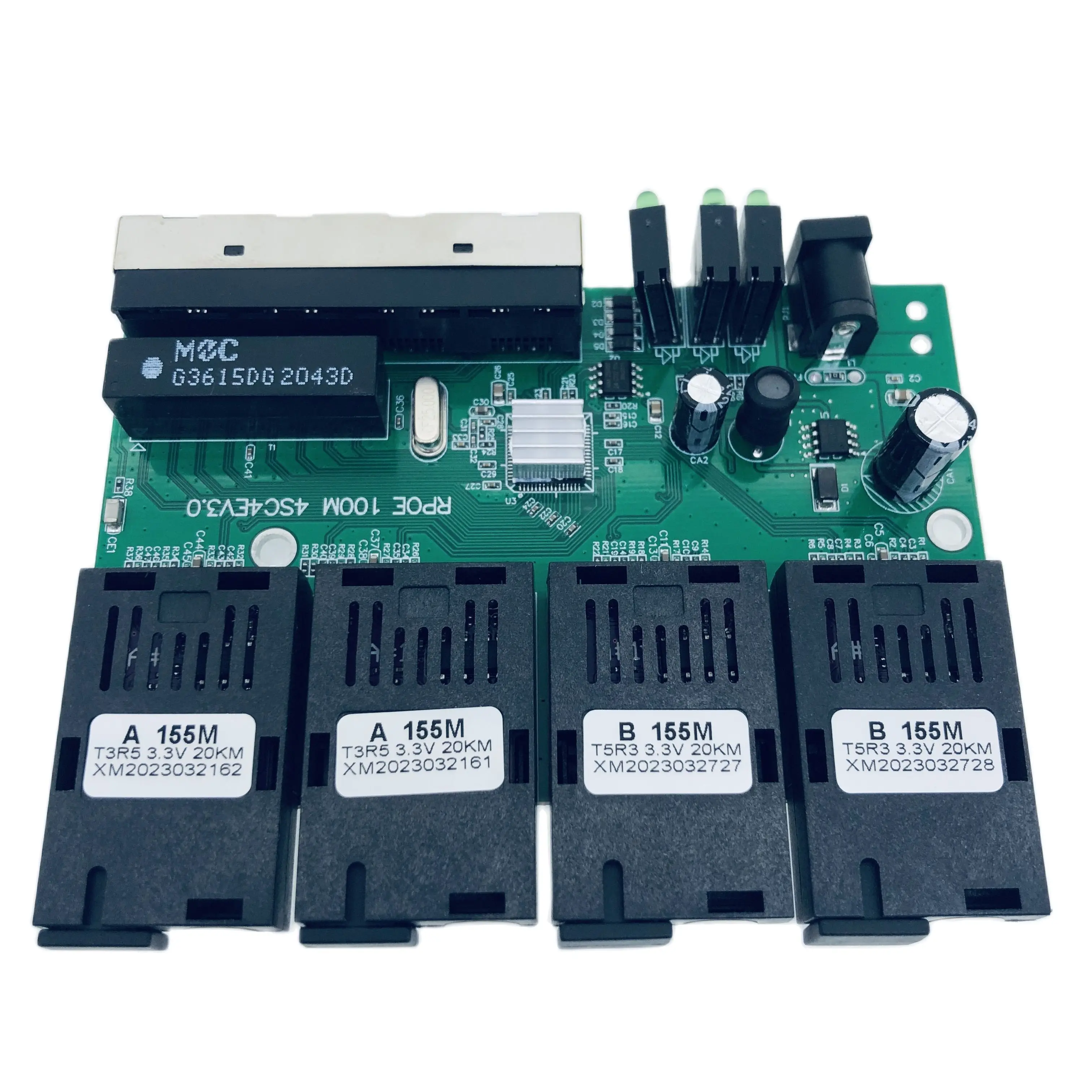 RTXMC Reverse POE Ethernet Fiber Switch 100m 4 Rj45 4 Sc Fiber Optical Media Converter Pcba