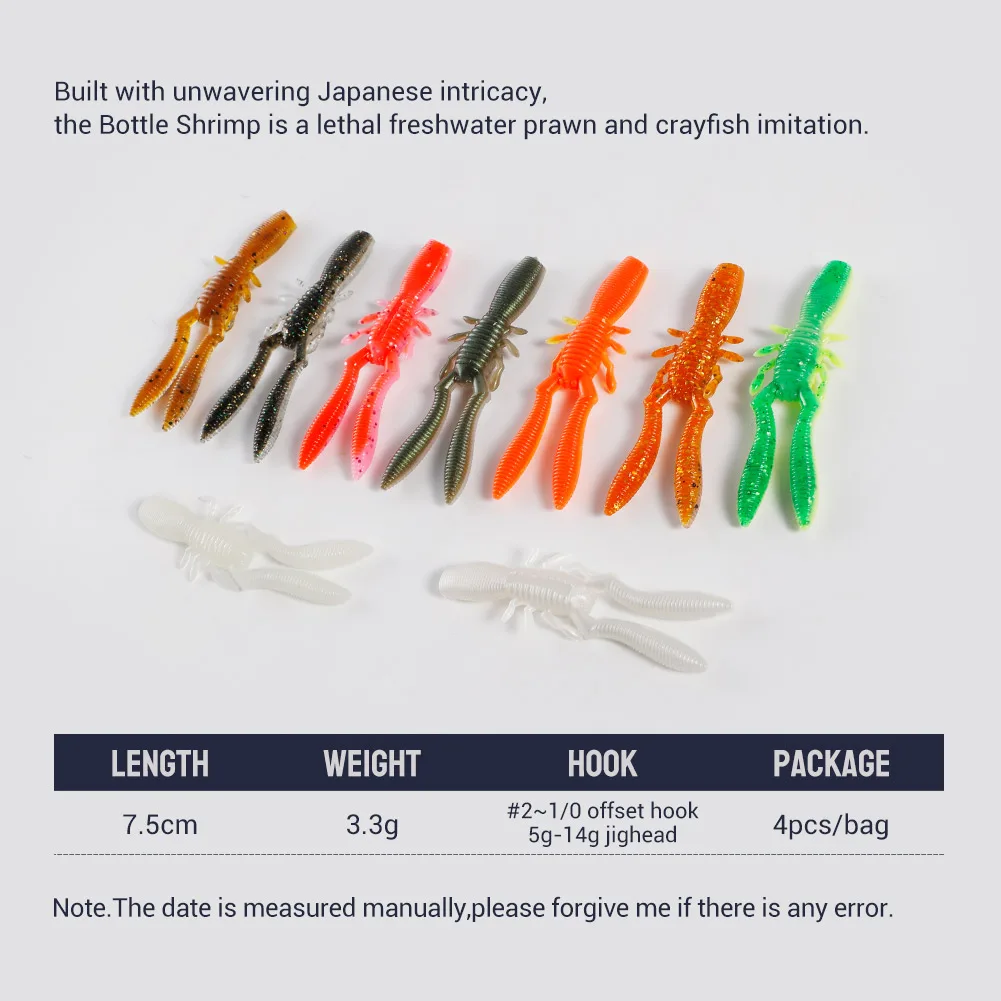 NOEBY Shrimp Silicone Soft Bait 7.5cm 3.3g Luminous Swimbait Lobster Maggot Capuchin Worm Artificial Plastic Soft Fishing Lures
