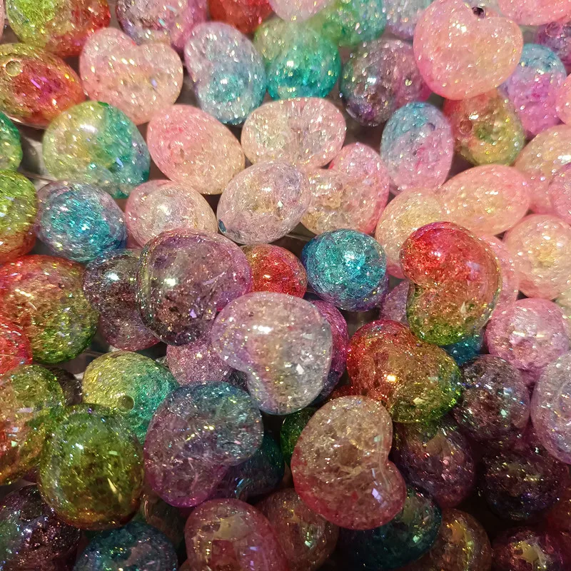Acrylic 19 * 23mm plated with UV crack vertical hole  heart beads DIY handmade bead pen caps mobile phone chains accessories