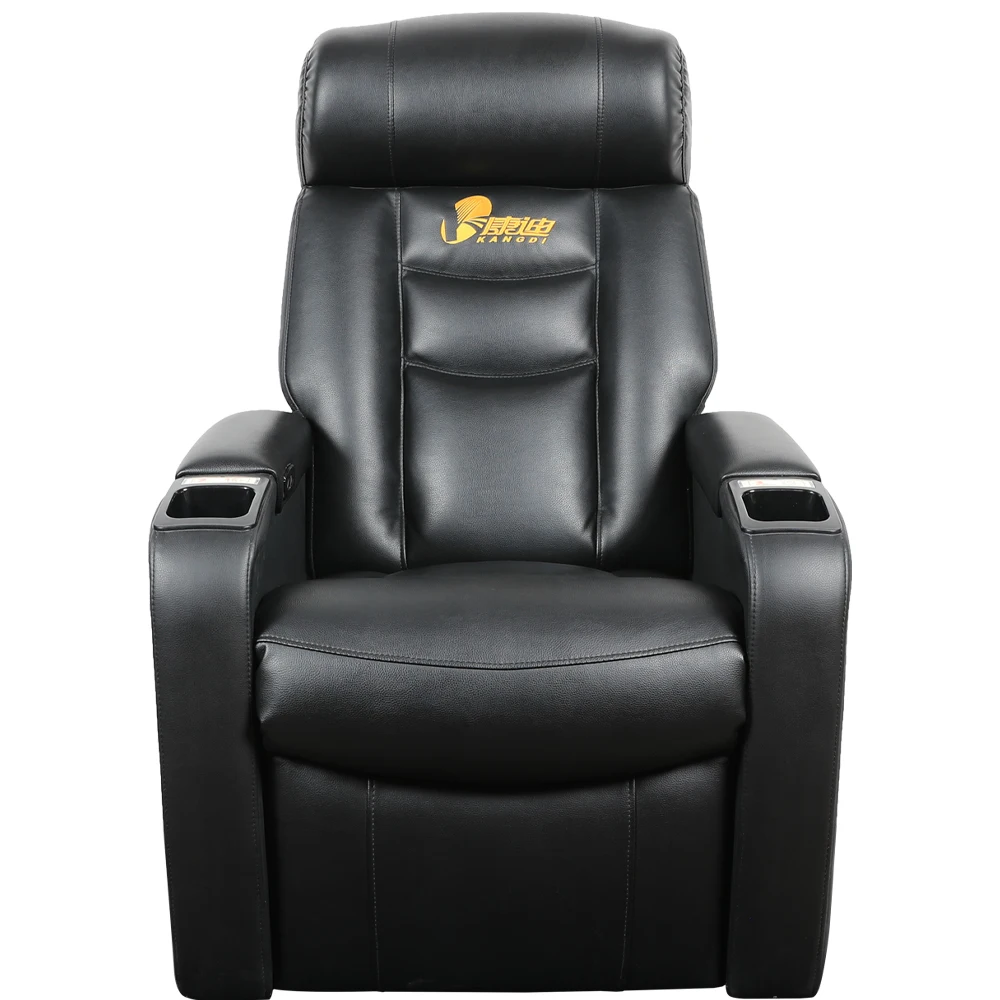High quality VIP custom logo cinema theatre leather sofa seating with electric recliner and cup holder