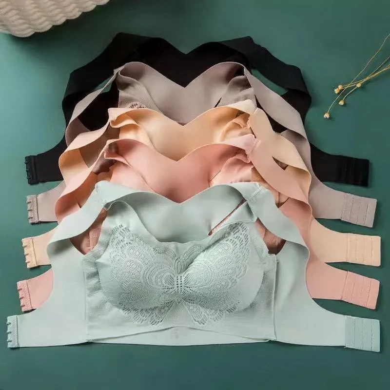 Foreign Trade Butterfly Wings Bra Underwear Gather Up Support No Steel Ring Two-in-One Front Buckle Correction Seamless Beauty B