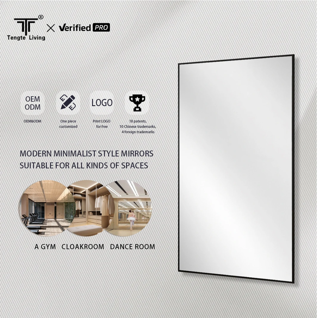 Modern Design Aluminum Silver Framed Mirror Chrome Standing Gold Large Glass Freestanding Full Length Mirror Wall Factory Direct