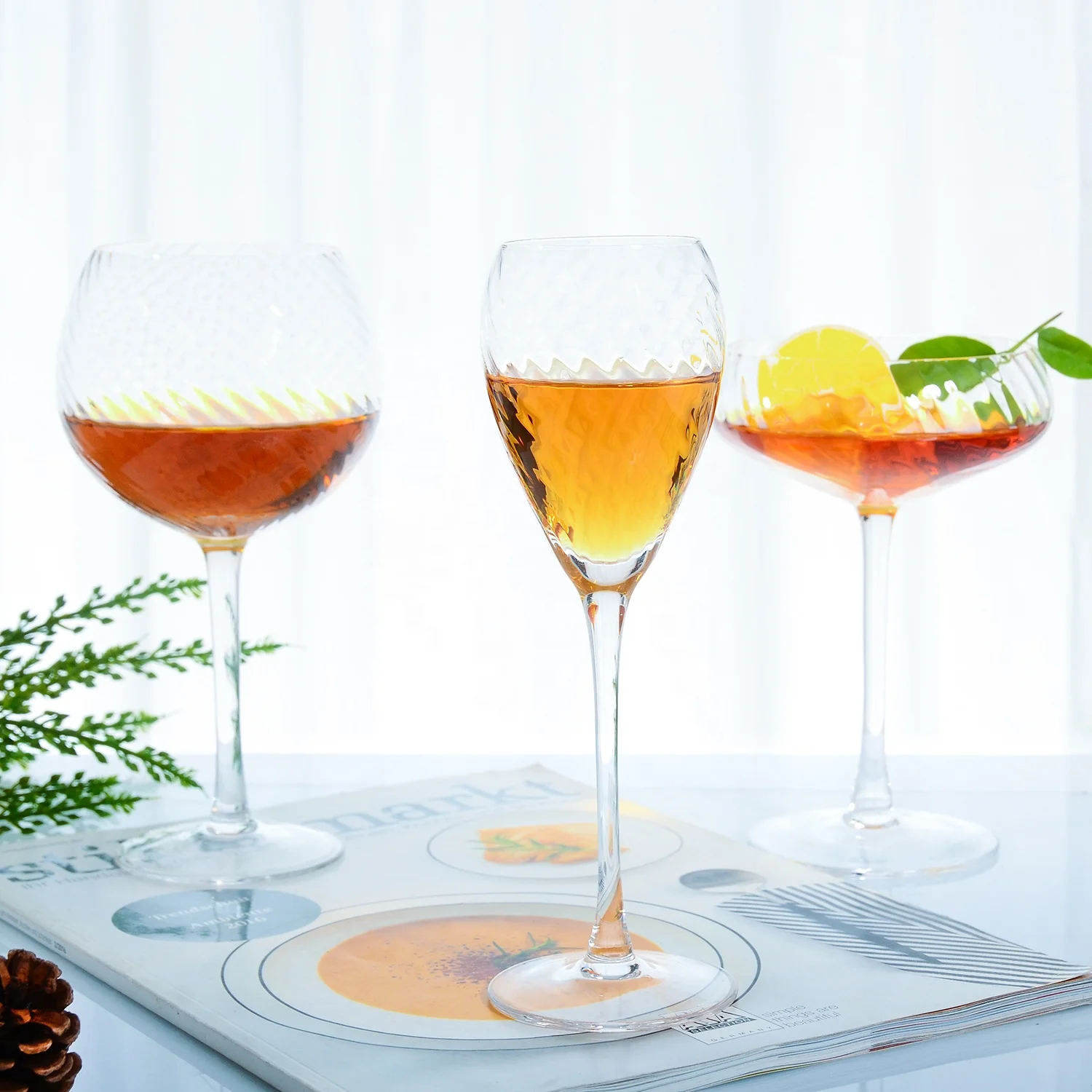 Samyo Lead-Free Long Stem Drinking Glassware Hand Blown Italian Style Crystal Burgundy Wine Glasses