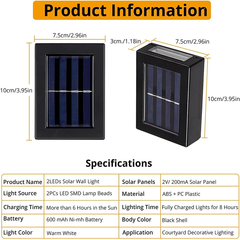 Светодиодный настенный светильник на солнечной батарее уличная водонепроницаемая лампа для крыльца сада вверх и вниз освещение двора лестницы солнечный свет