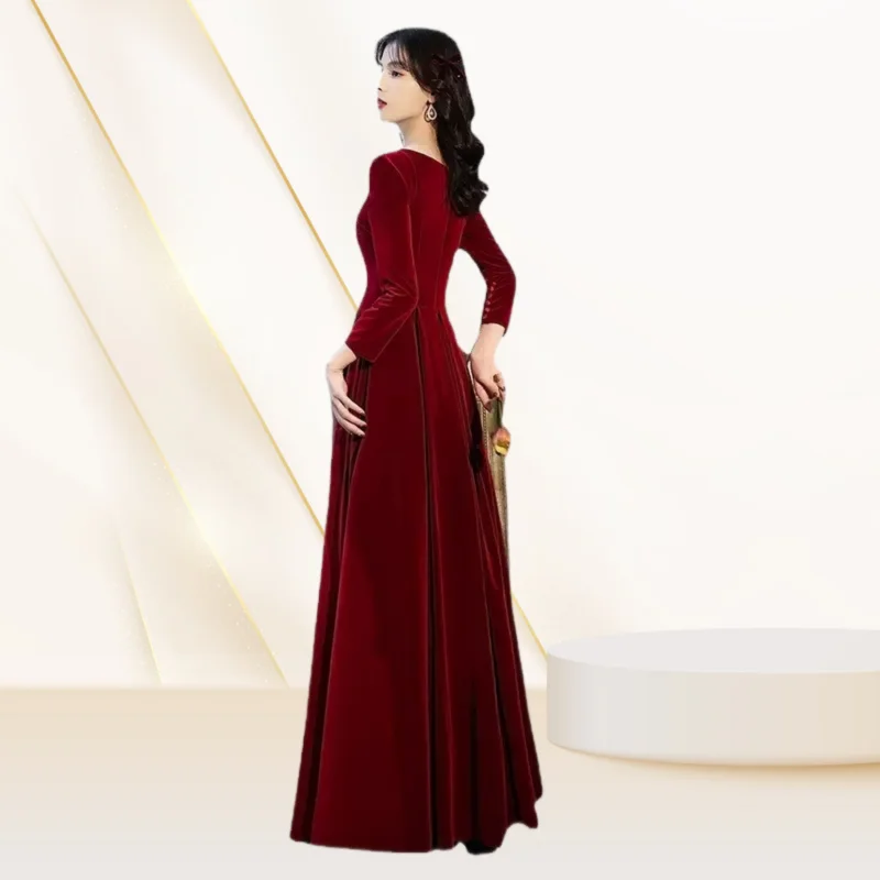 ladies dress clothing woman clothes Velvet fabric high fashion dress lady bridesmaid long sleeve bride evening dress