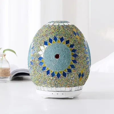 Luxury Handmade Mosaic Glass Cover Smart Air Humidifier 250ml Mini Ultrasonic Aroma Diffuser With 7 Romantic Led Light For Home