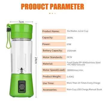 SYW Mini USB Rechargeable Home Blender And Mixer 6 blades Juice Plastic Electric Juicer Cup Portable Blenders