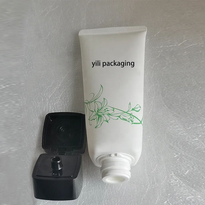 100ml white plastic PE tube skin care face wash cleanser cosmetic tube packaging with Square flip cover
